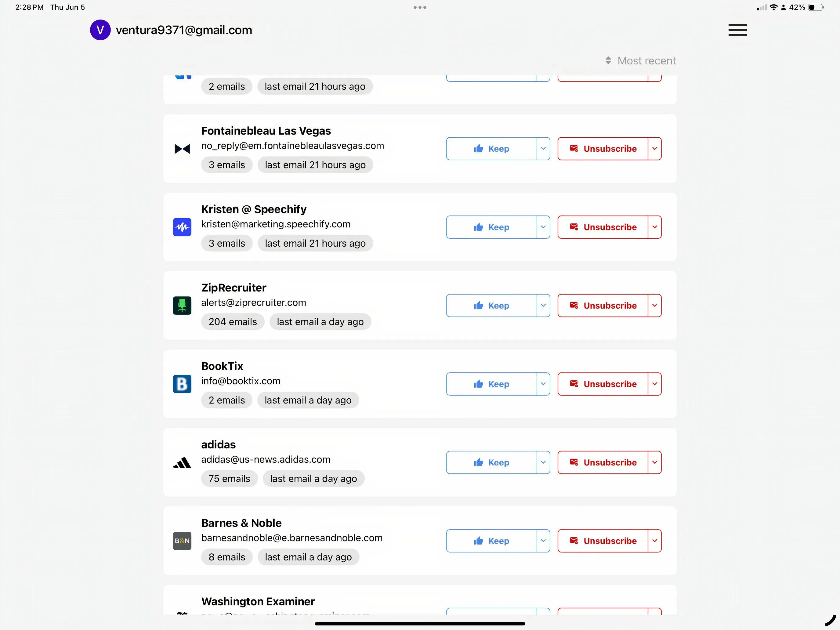 Ứng dụng Trimbox trên iPad giúp quản lý và hủy đăng ký email không mong muốn