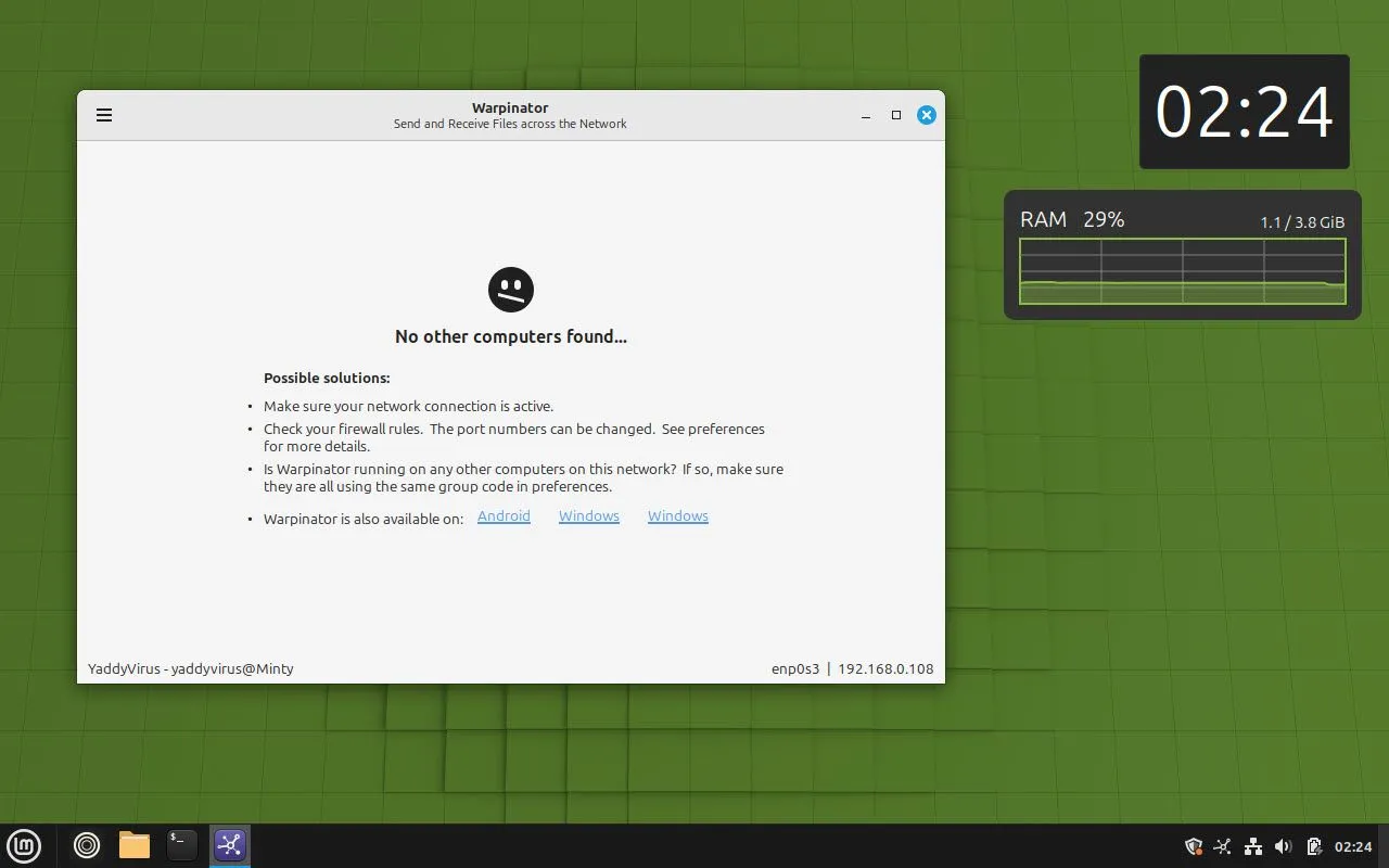 Ứng dụng Warpinator trên Linux Mint, giải pháp chia sẻ tệp cục bộ nhanh chóng và an toàn