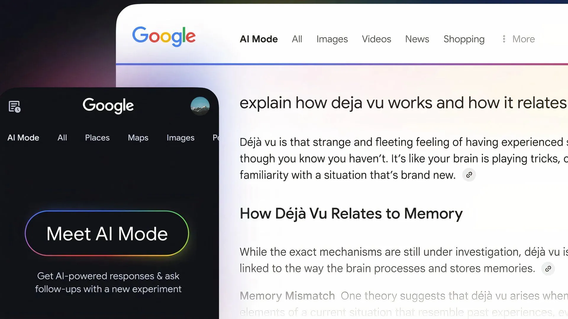 Ví dụ giao diện Google Search hiển thị tab AI Mode mới cùng các tab tìm kiếm truyền thống