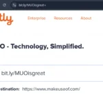 Ví dụ liên kết Bitly rút gọn dẫn đến trang chủ MakeUseOf, cho thấy URL thật bị che giấu.