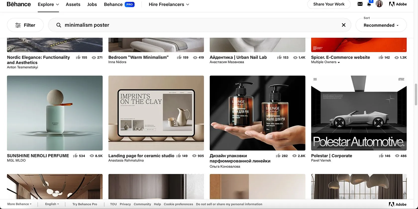Ví dụ thiết kế tối giản trên Behance với không gian trắng và ít yếu tố