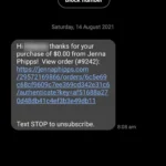 Ví dụ tin nhắn smishing giả mạo từ Jenna Philips trên điện thoại