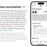 Ví dụ về bản tóm tắt đánh giá ứng dụng tự động bằng AI trên cửa hàng App Store của Apple