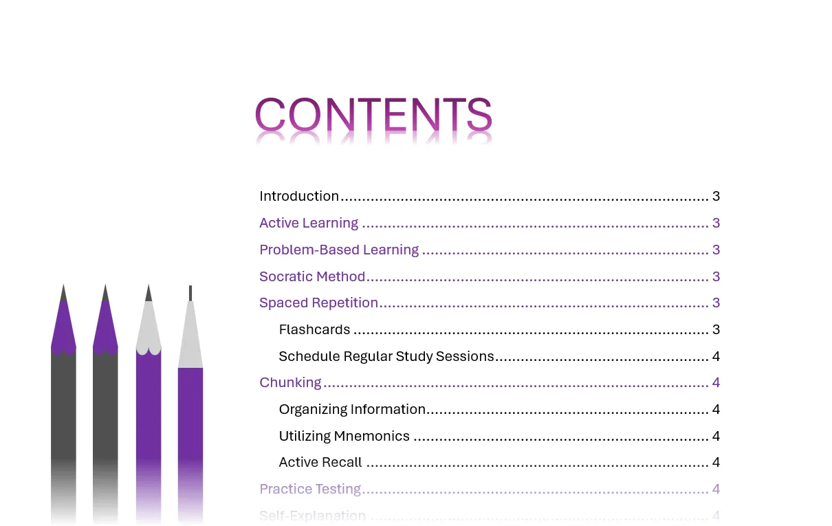 Ví dụ về một mục lục (Table of Contents) được thiết kế chuyên nghiệp trong Word với hình ảnh và tùy chỉnh bố cục.
