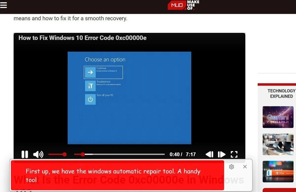 Ví dụ về phụ đề trực tiếp (Live Captions) đang hiển thị trên video trong Windows 11
