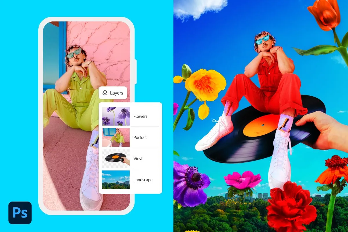 Ví dụ về quá trình chỉnh sửa ảnh trên giao diện Photoshop Mobile, làm nổi bật khả năng sáng tạo linh hoạt.