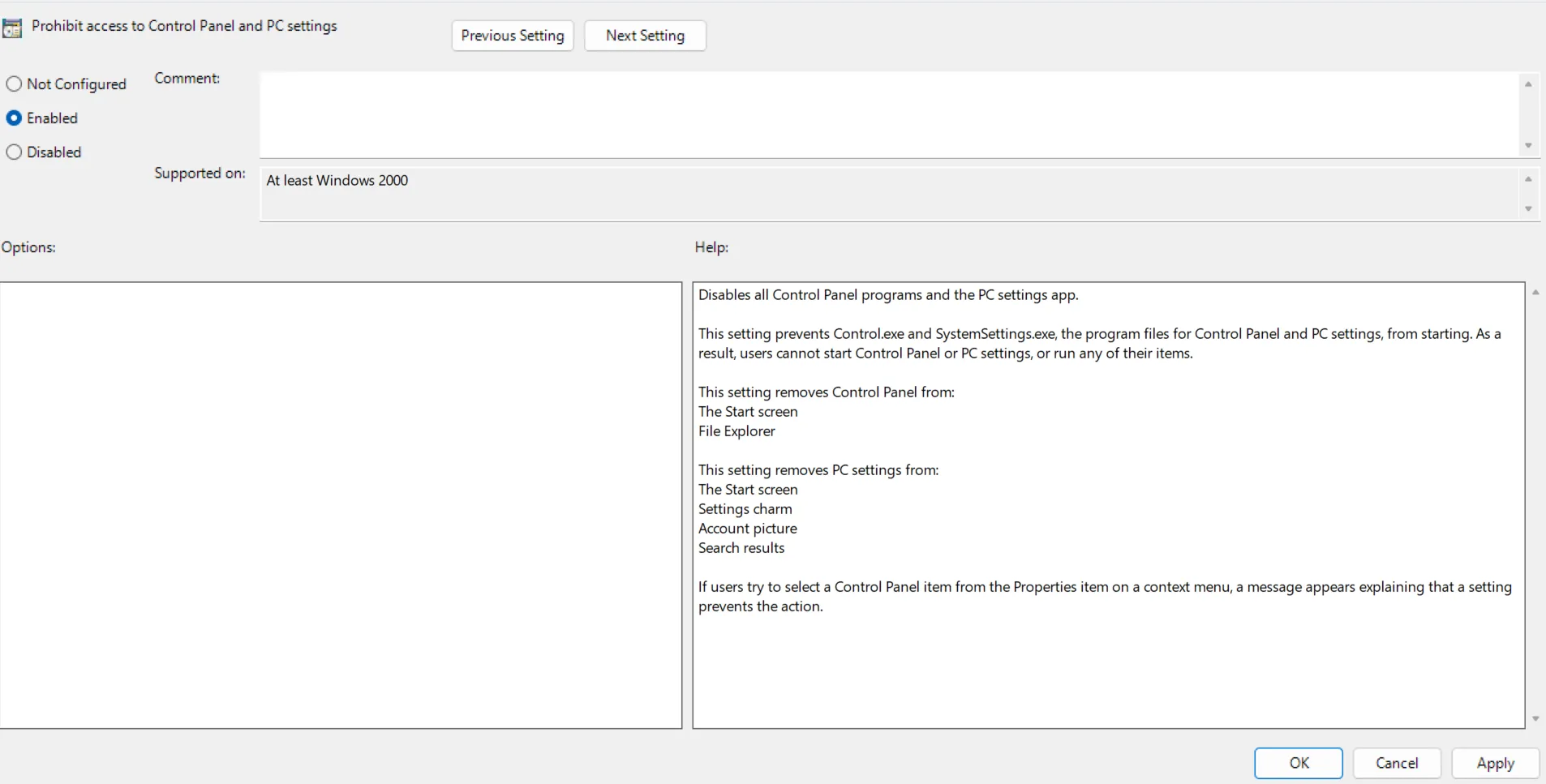 Vô hiệu hóa quyền truy cập Bảng điều khiển cho người dùng tiêu chuẩn trong Group Policy Editor