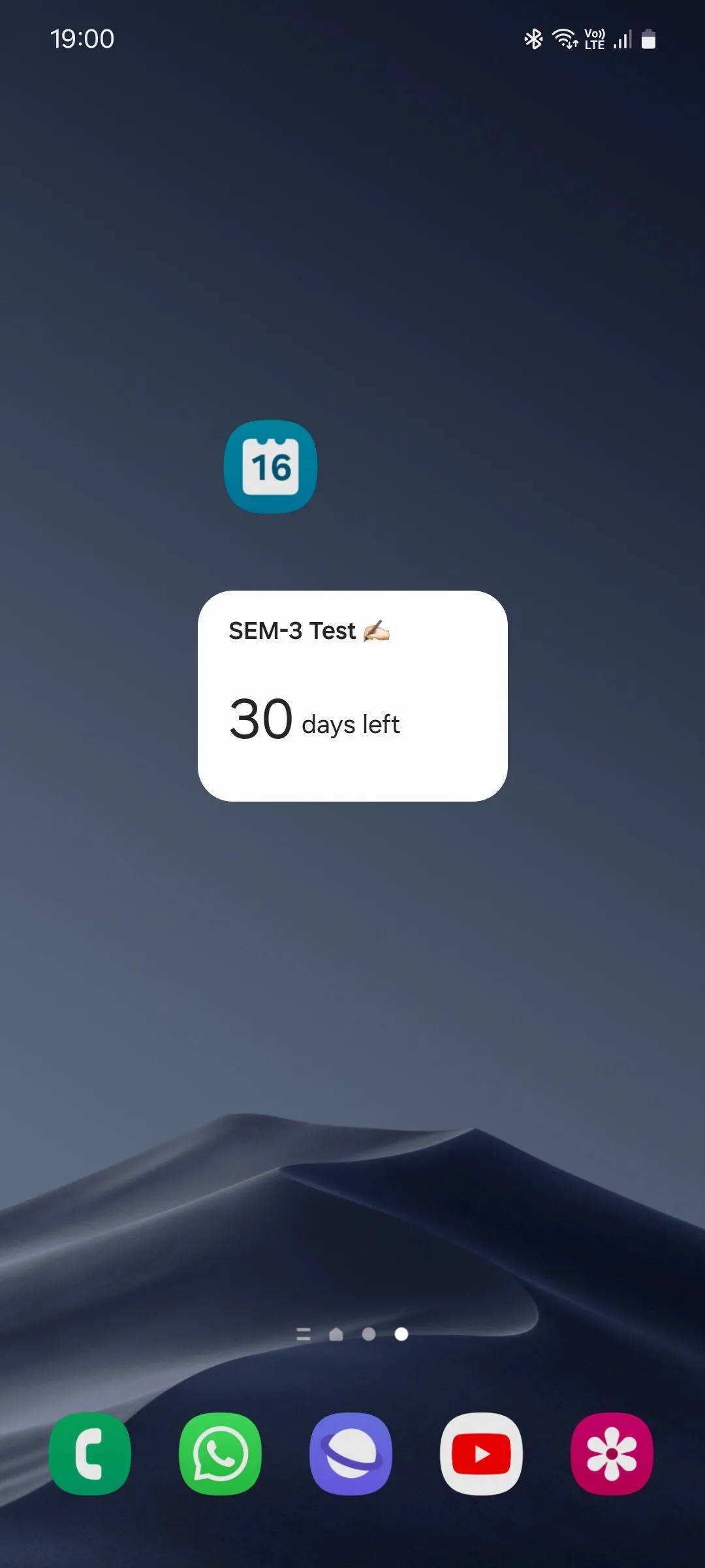 Widget đếm ngược của Lịch Samsung hiển thị trên màn hình chính