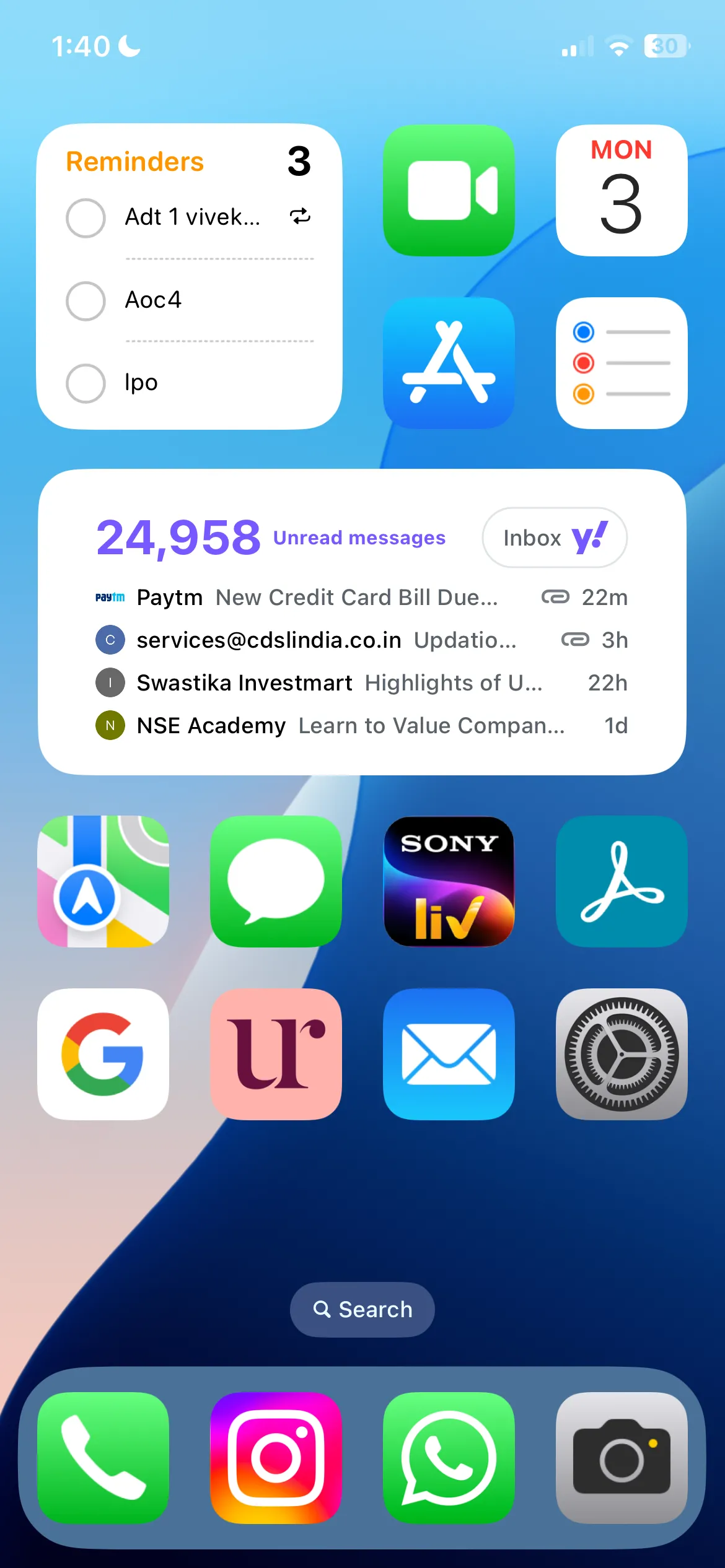 Widget Mail và Ghi chú trên màn hình chính iPhone được điều chỉnh kích thước hợp lý