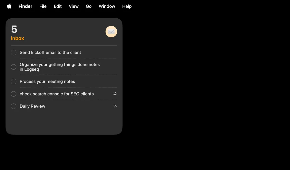 Widget Reminders hiển thị các tác vụ trên màn hình nền macOS, hỗ trợ truy cập nhanh
