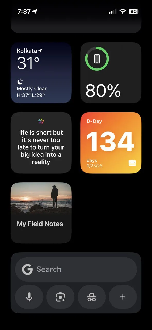 Widget tìm kiếm nhanh của Google trên màn hình chính iOS