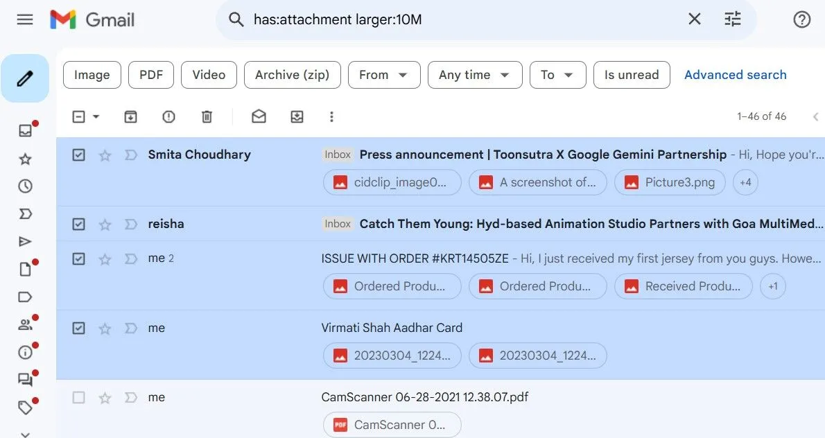 Xóa email có tệp đính kèm lớn trong Gmail để tăng dung lượng trống